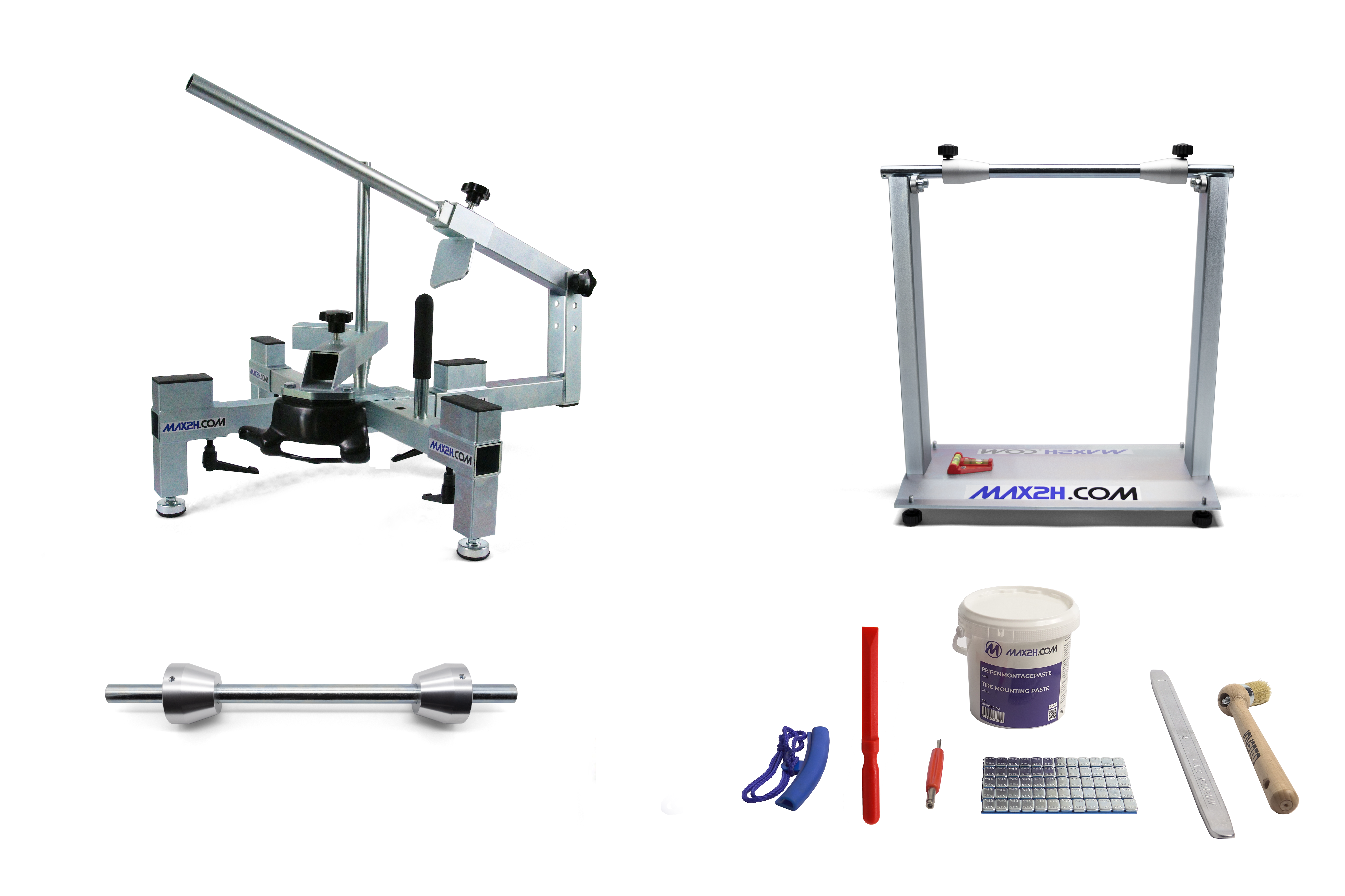 MAX2H® Reifenmontiergerät MG-2 Set für Einarmschwingen 42-62 mm (Klebegewichte grau)