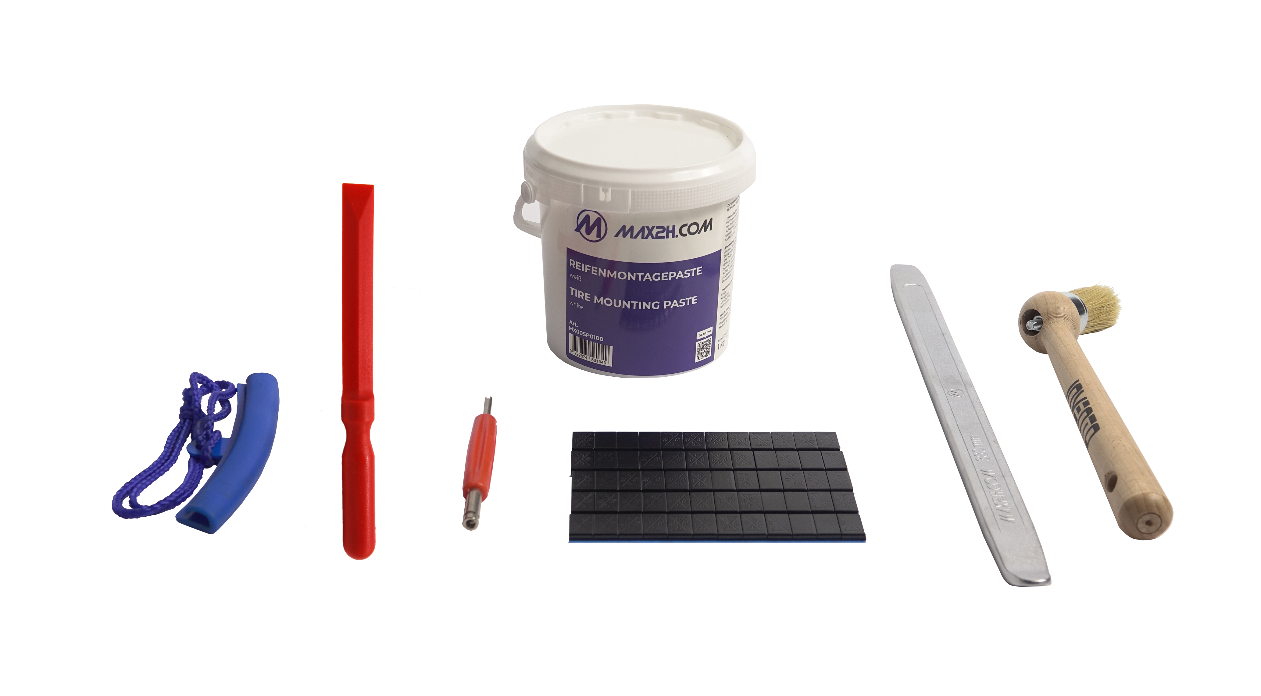 MAX2H Reifenwechselstarterpaket mit Montagepaste (Klebegewicht schwarz)