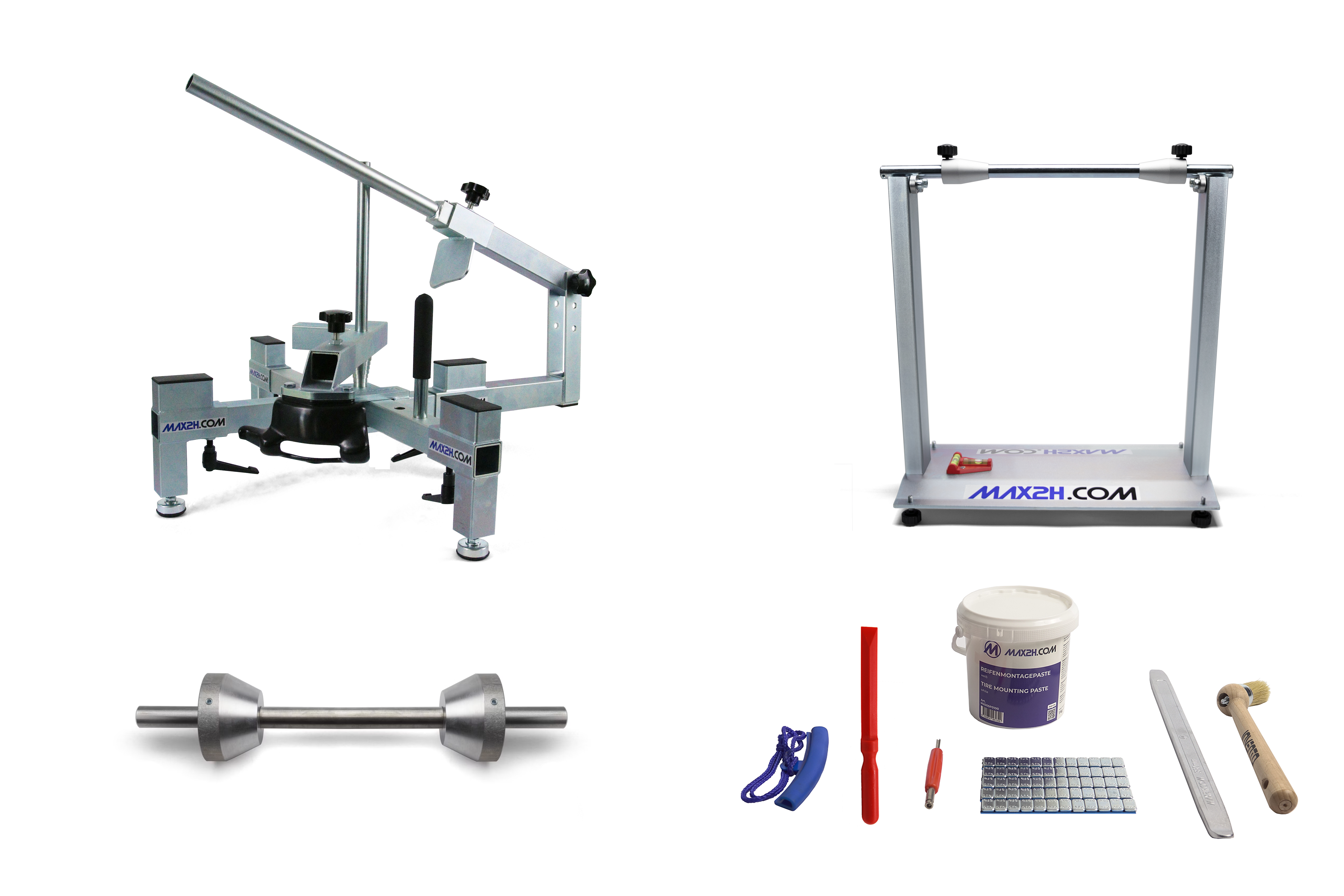 MAX2H® Reifenmontiergerät MG-2 Set für Einarmschwingen 50-80 mm (Klebegewichte grau)