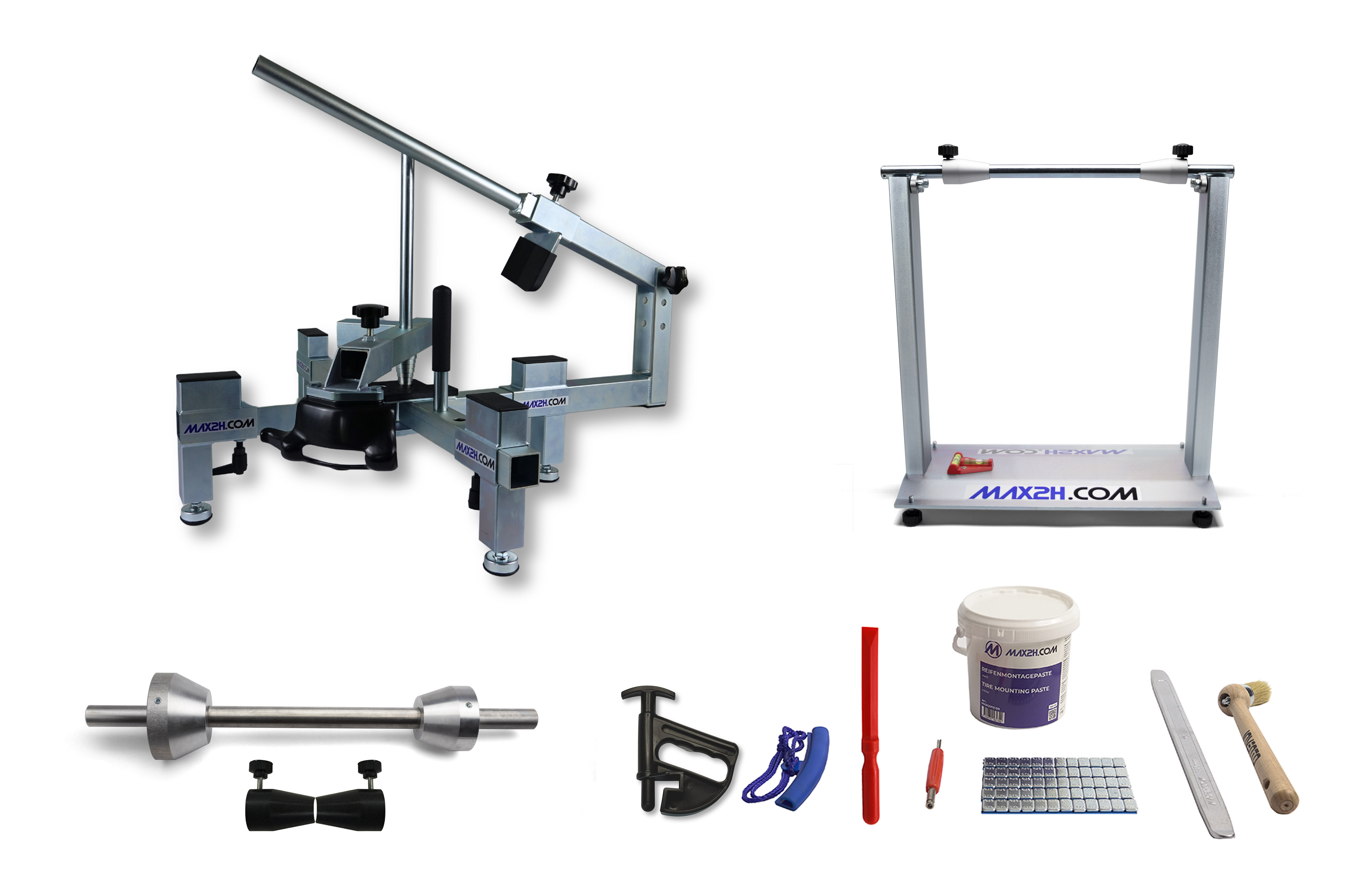 MAX2H® Reifenmontiergerät MG-2 Plus Set für Einarmschwingen 42-62 mm / 50-80 mm (Klebegewichte grau)