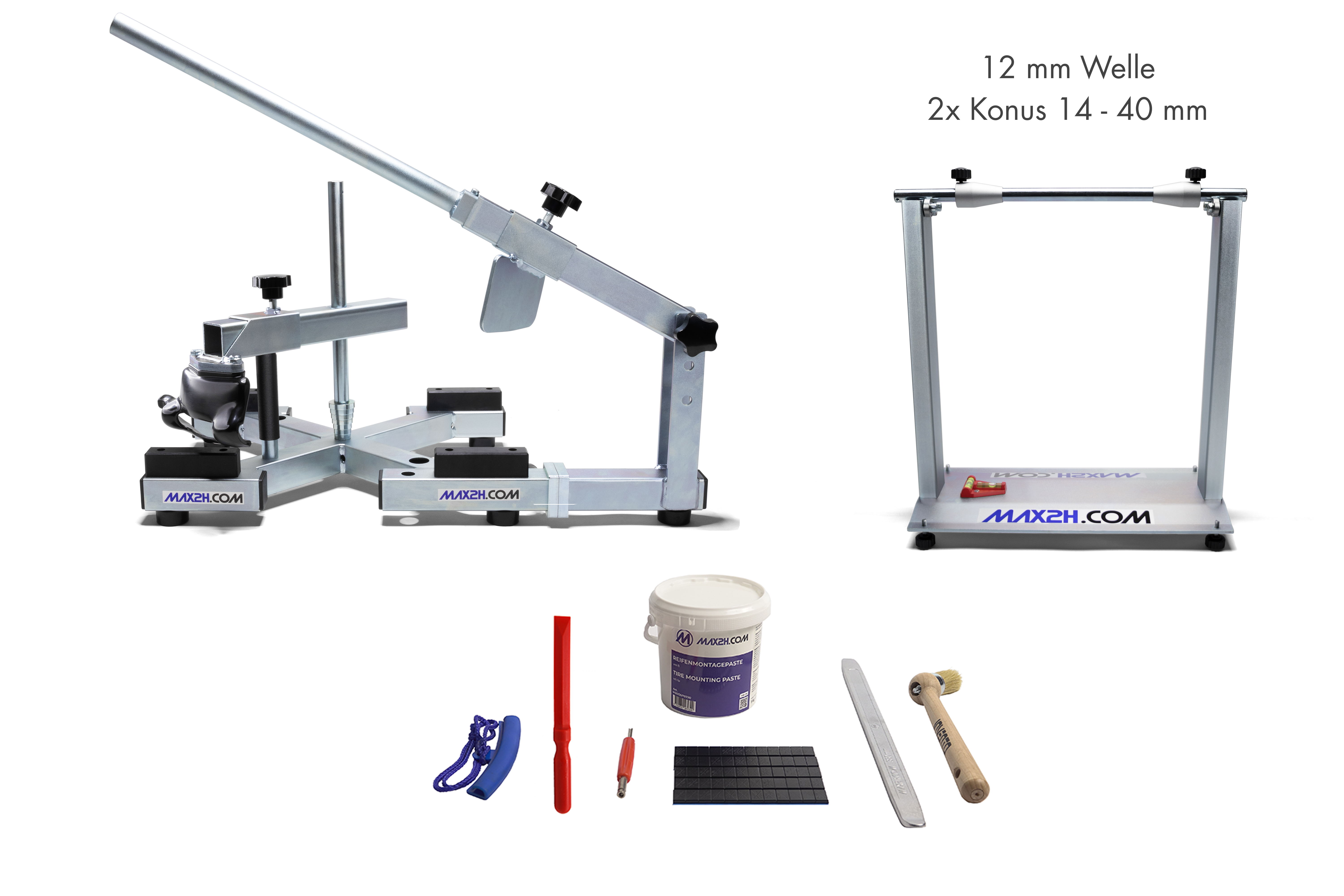 MAX2H® Reifenmontiergerät MG-X mit Wuchtbock Plus und Starterpaket (Klebegewicht schwarz)
