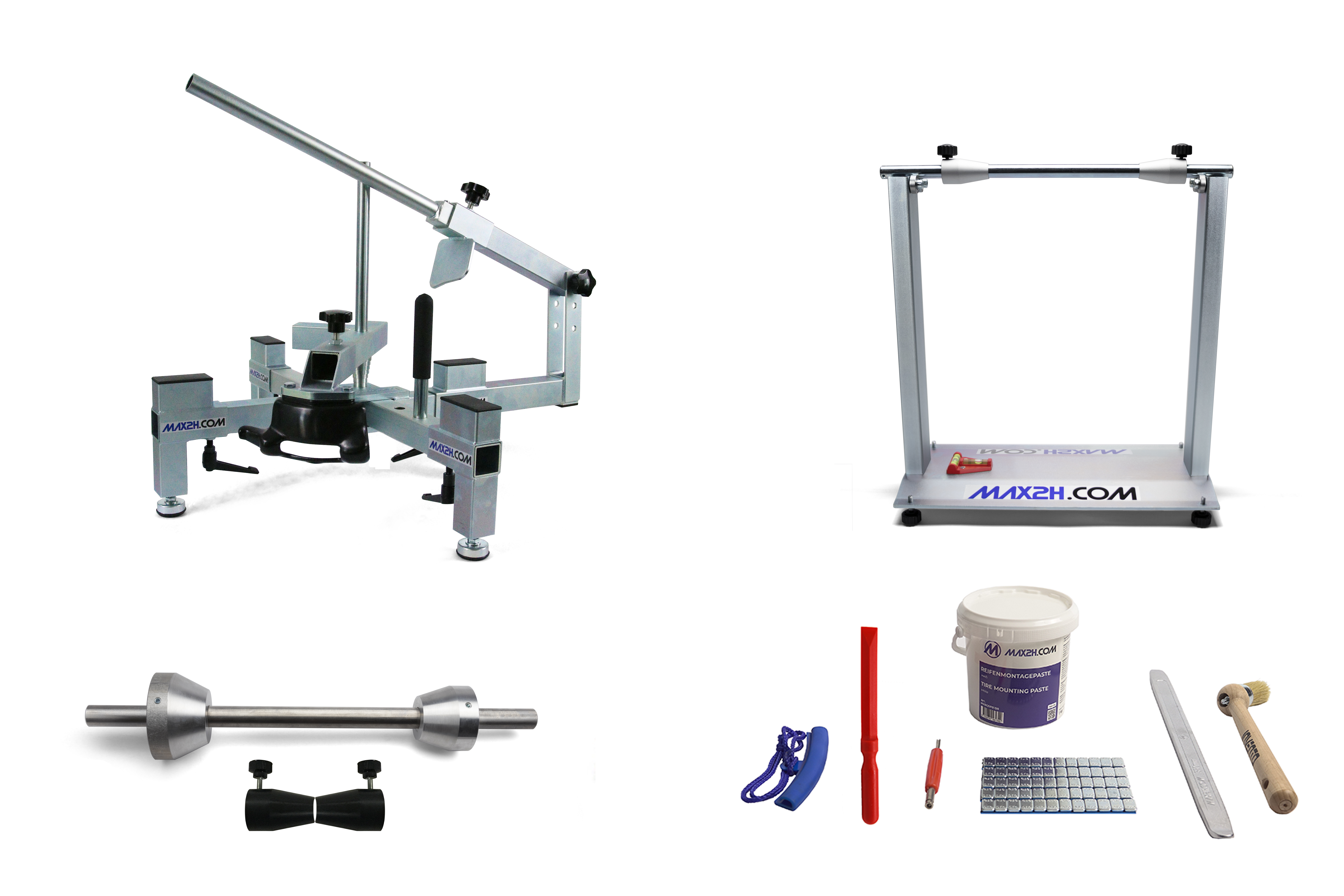 MAX2H® Reifenmontiergerät MG-2 Set für Einarmschwingen 42-62 mm / 50-80 mm (Klebegewichte grau)