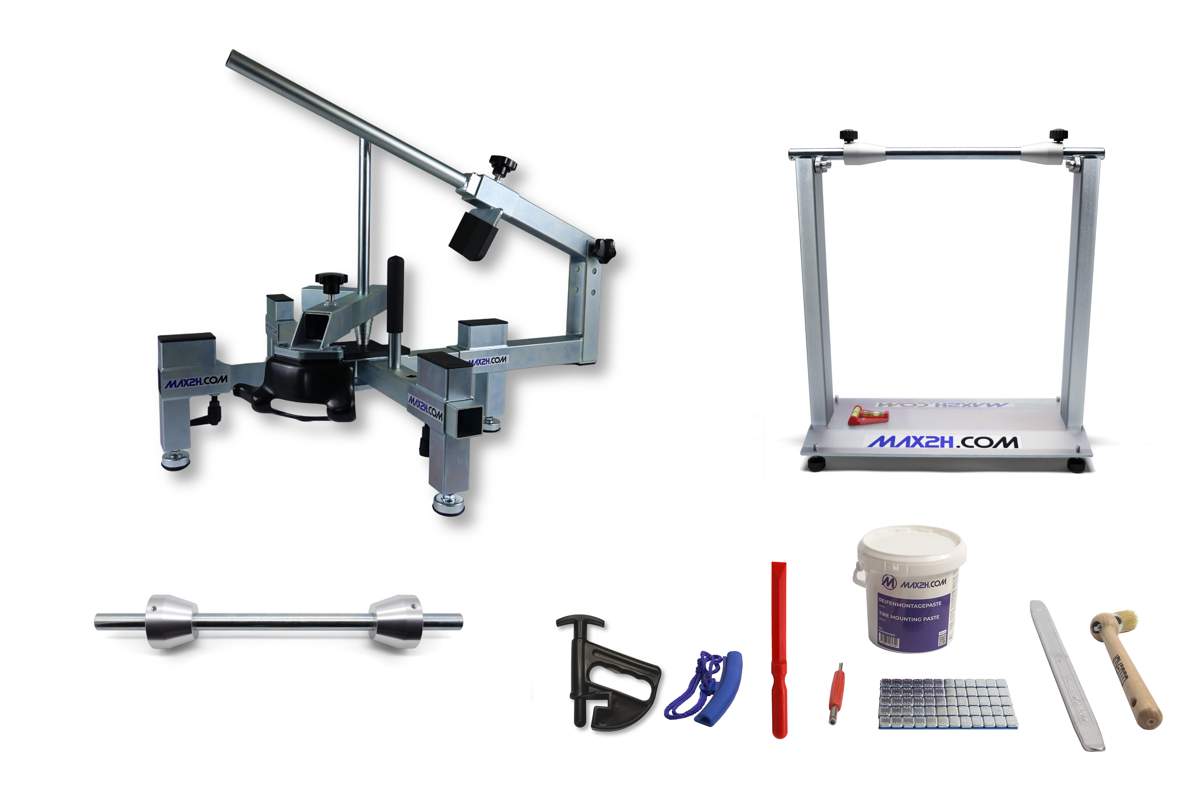 MAX2H® Reifenmontiergerät MG-2 Plus Set für Einarmschwingen 42-62 mm (Klebegewichte grau)