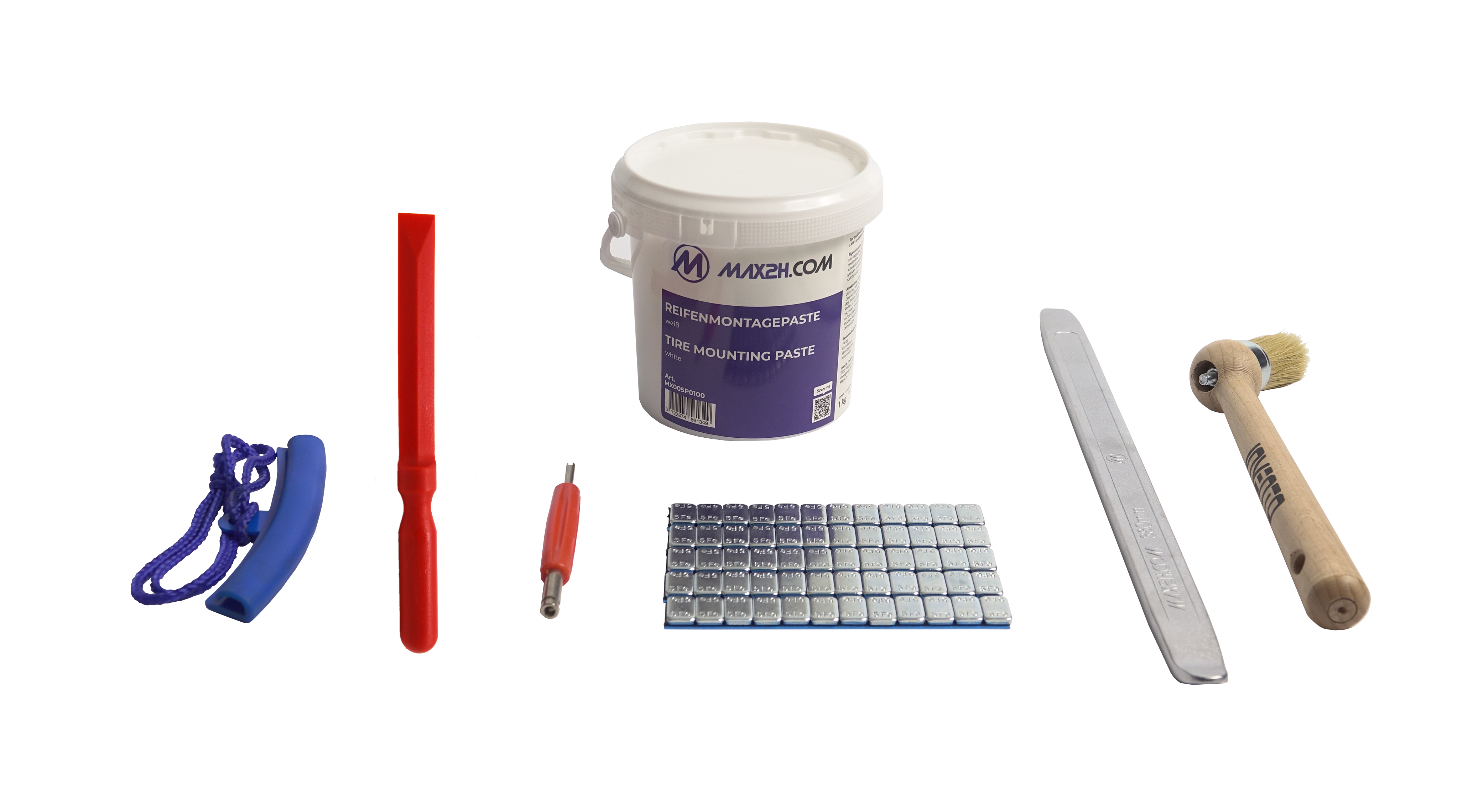MAX2H Reifenwechselstarterpaket mit Montagepaste (Klebegewicht grau)