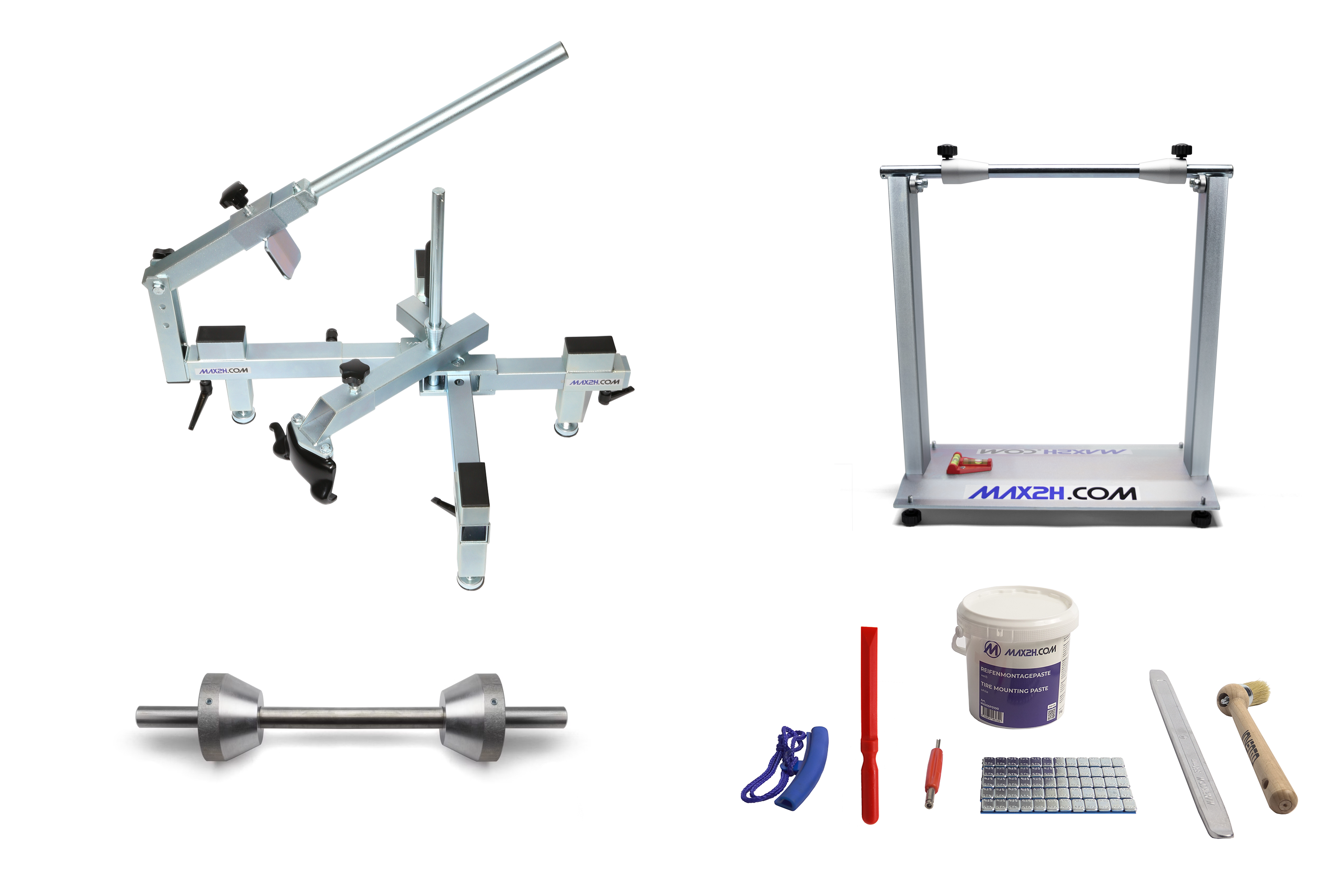 MAX2H Reifenmontiergerät EVO2 Set für Einarmschwingen 50-80 mm (Klebegewichte grau)
