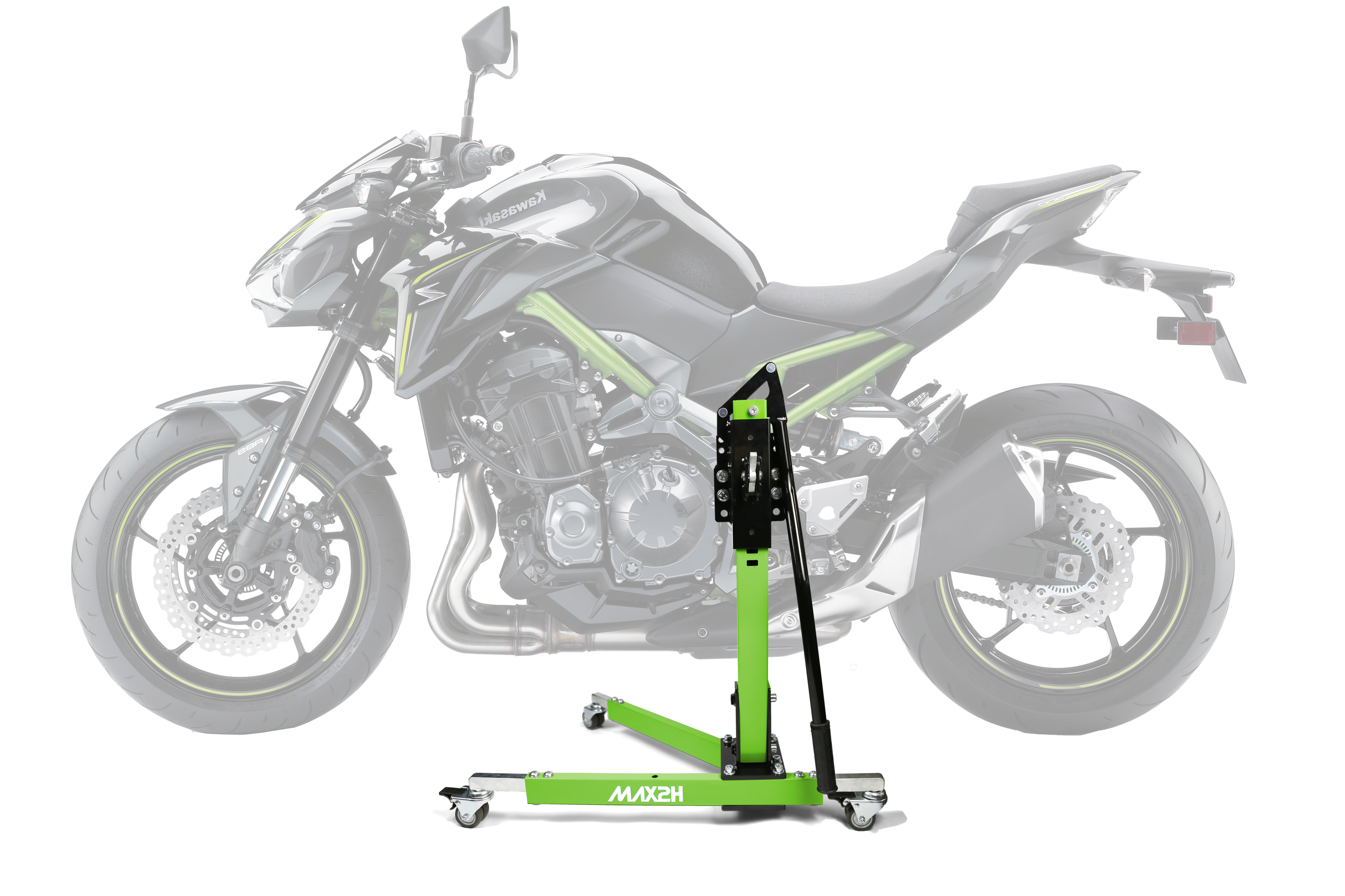 MAX2H® Zentralständer für KAWASAKI Z 900 (EURO 4) 2017 - 2019 mit Original-Fußrastenanlage - grün