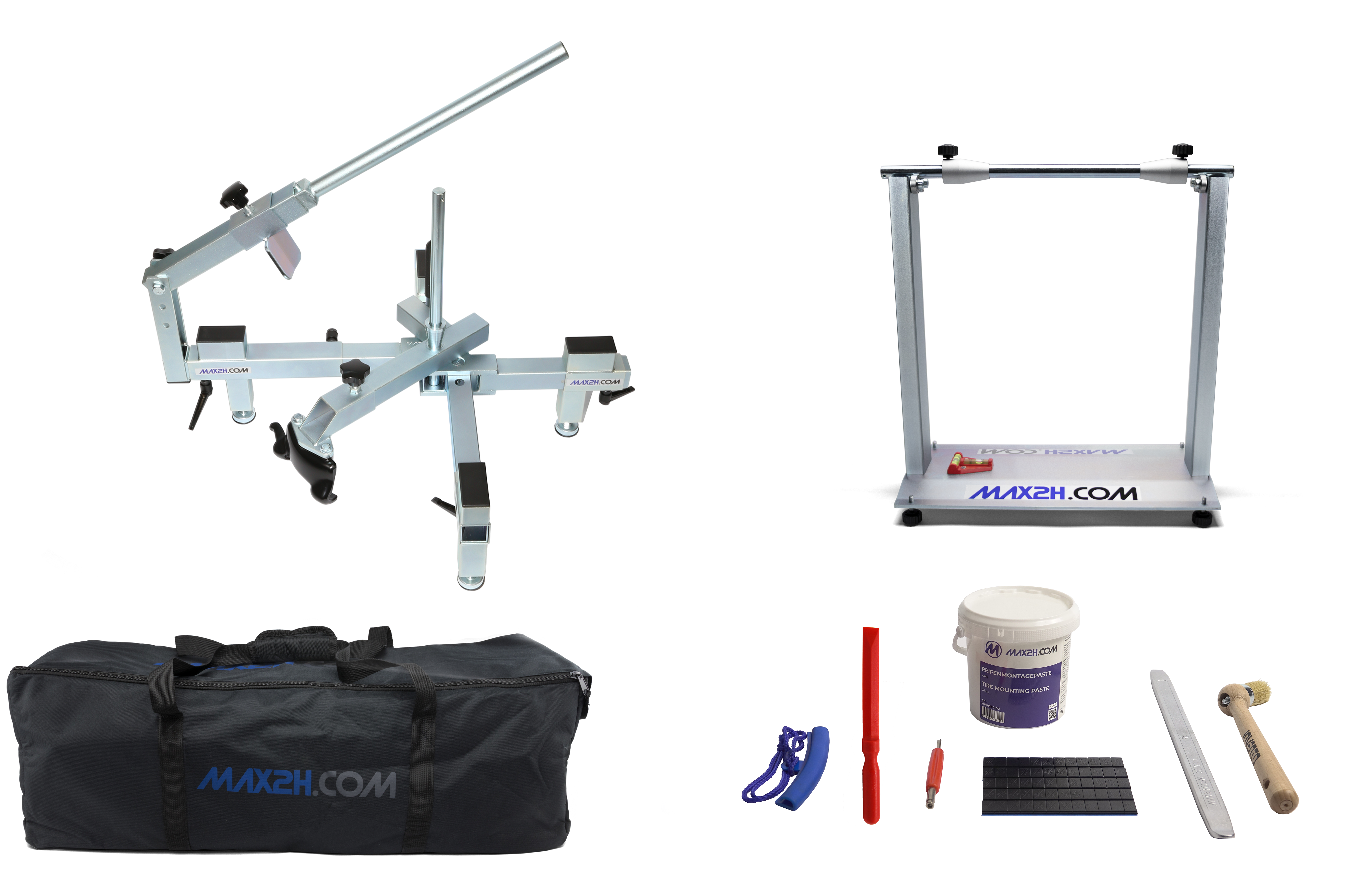 MAX2H Reifenmontiergerät EVO2 mit Wuchtbock, Starterpaket (Klebegewicht schwarz) und Tasche