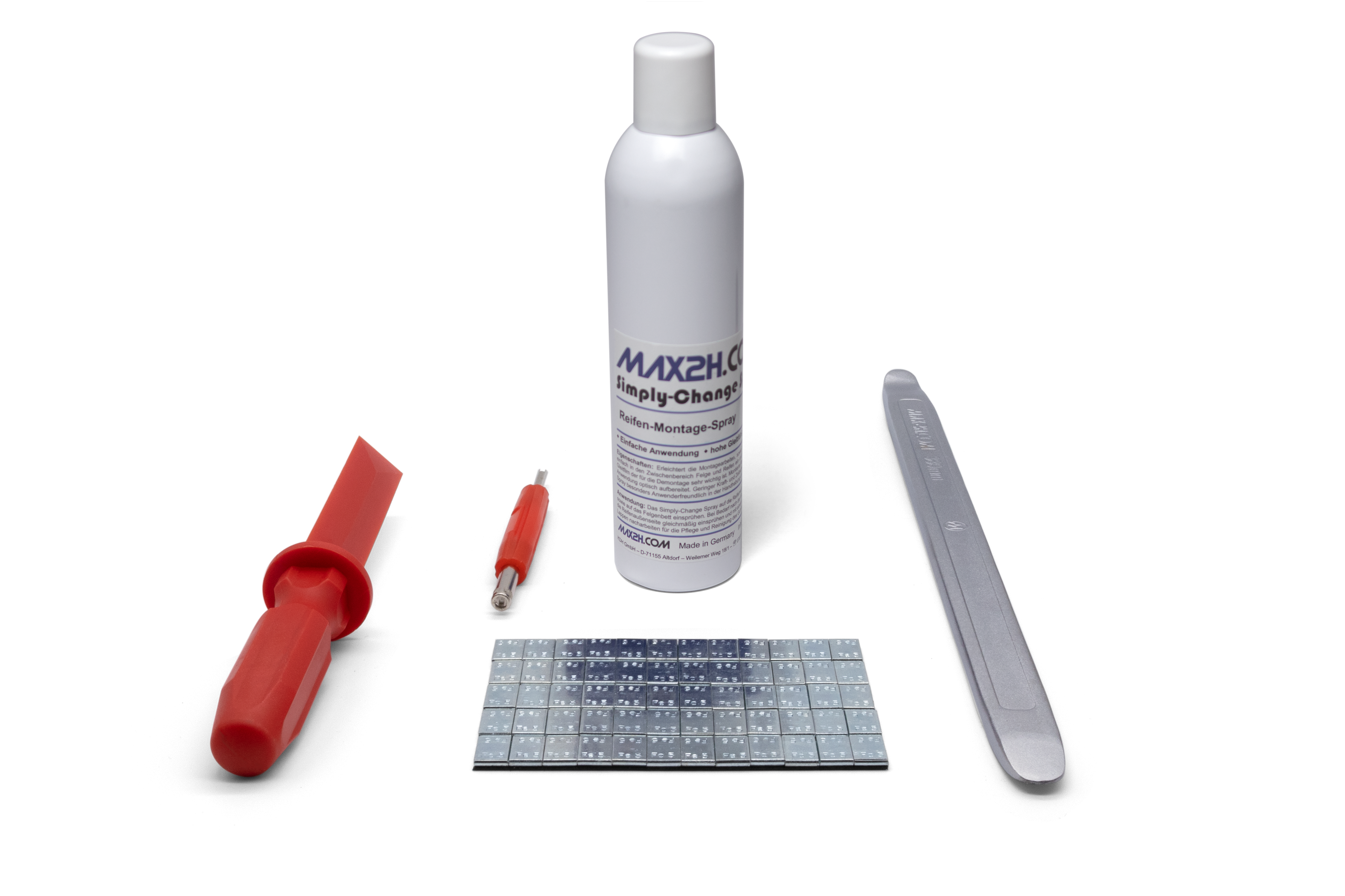 MAX2H Reifenwechselstarterpaket mit Montagespray (Klebegewicht grau)