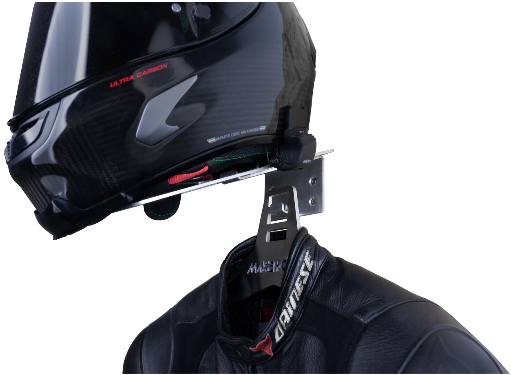 MAX2H Motorradgarderobe / Helmhalter EVOAIR mit Kleiderbügel und Klammerhaken