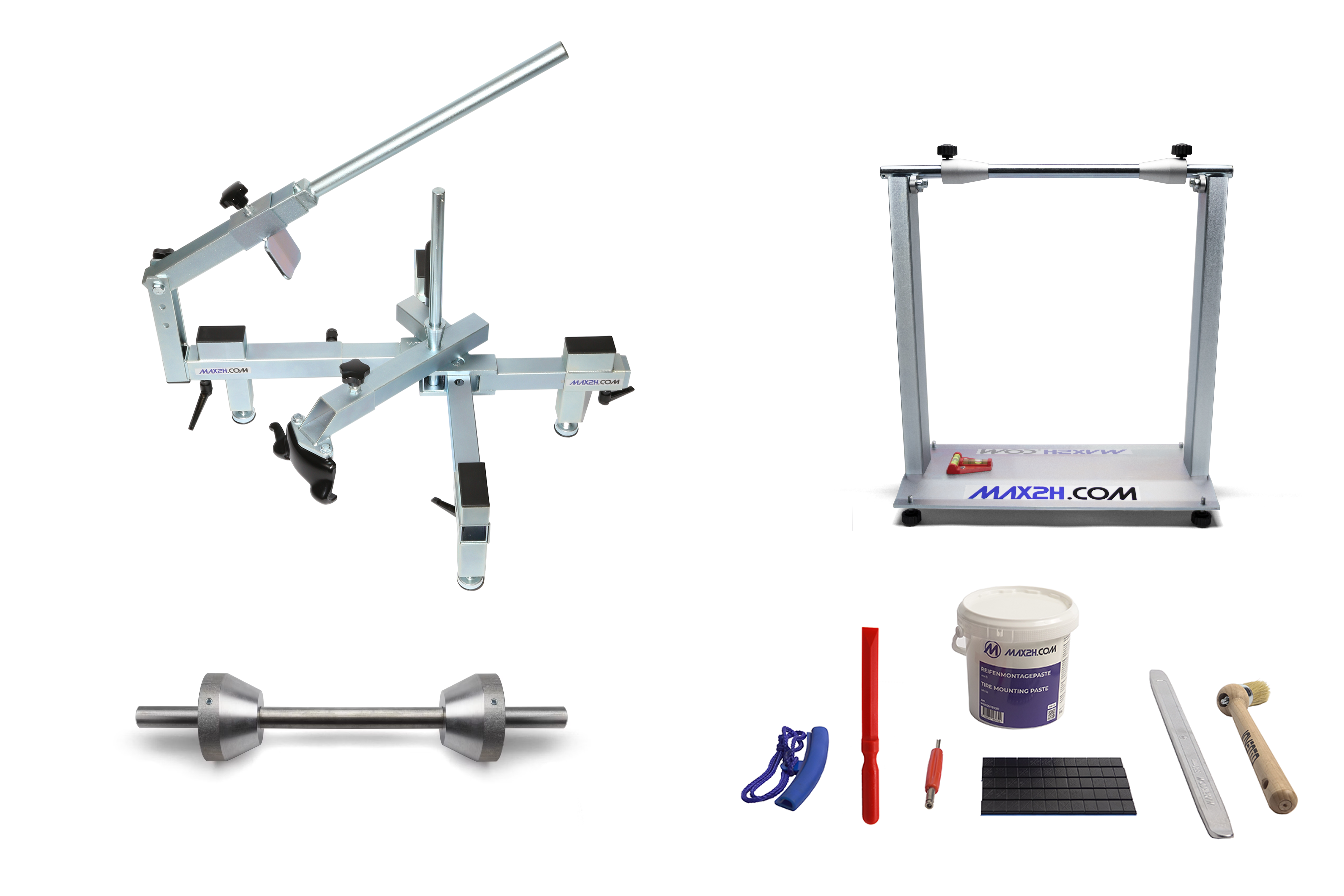 MAX2H Reifenmontiergerät EVO2 Set für Einarmschwingen 50-80 mm (Klebegewichte schwarz)
