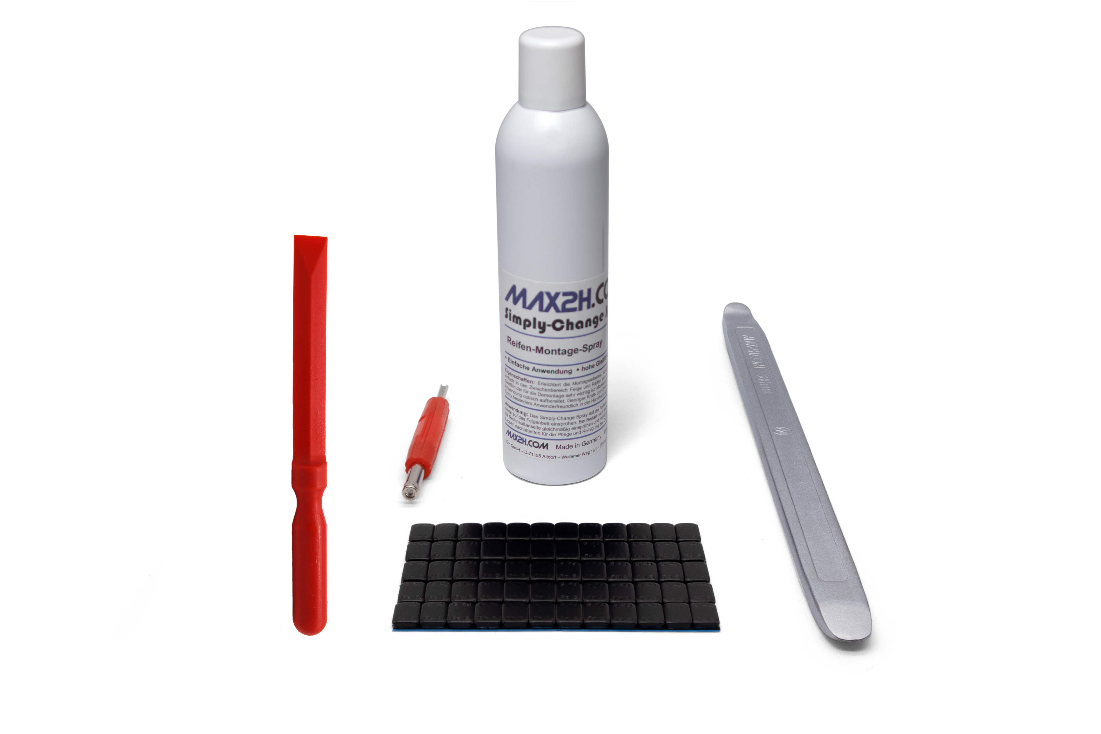 MAX2H Reifenwechselstarterpaket mit Montagespray (Klebegewicht schwarz)