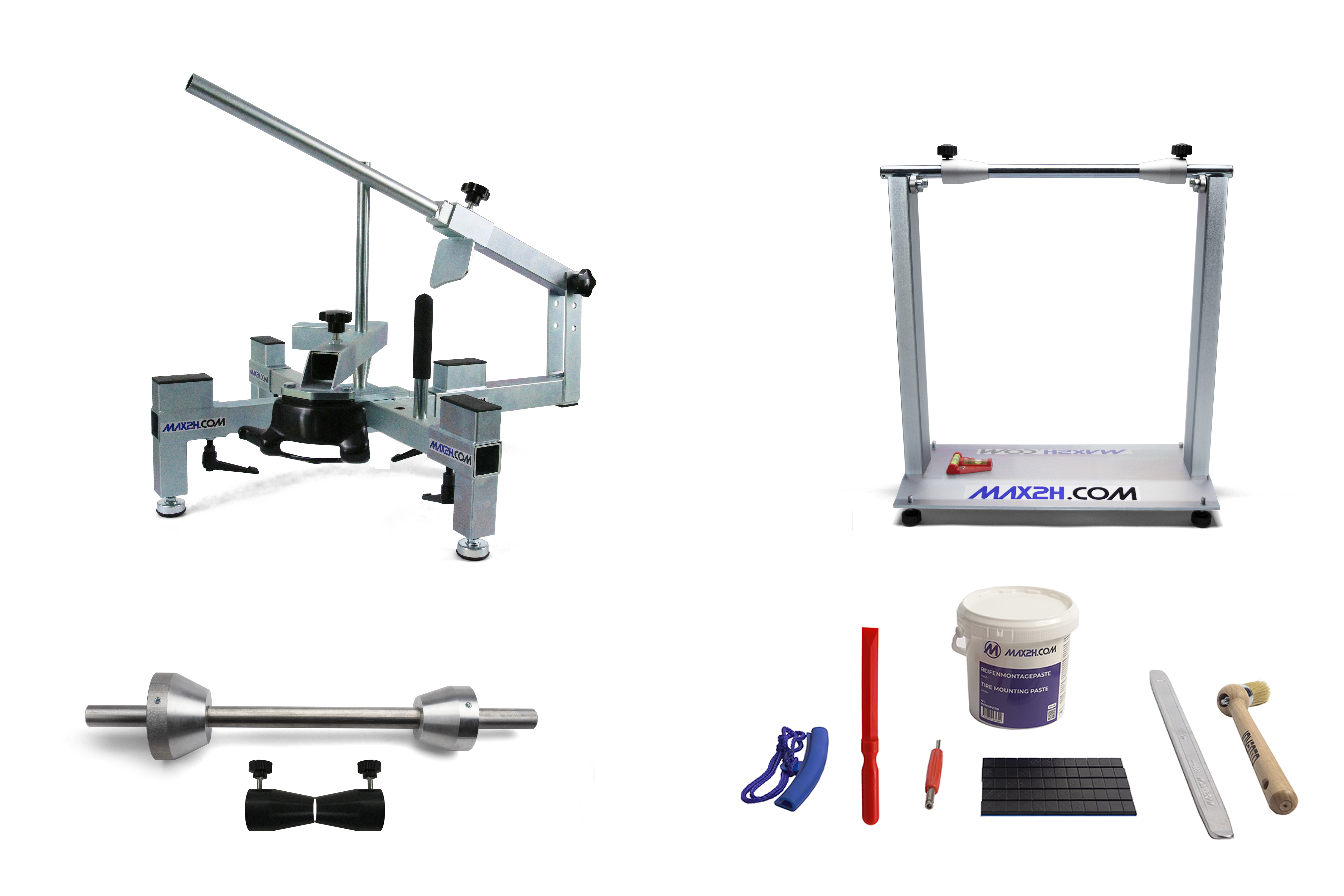MAX2H® Reifenmontiergerät MG-2 Set für Einarmschwingen 42-62 mm / 50-80 mm (Klebegewichte schwarz)